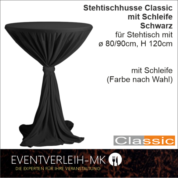 Stehtischhusse schwarz mit Schleife - INKL. REINIGUNG & BÜGELN